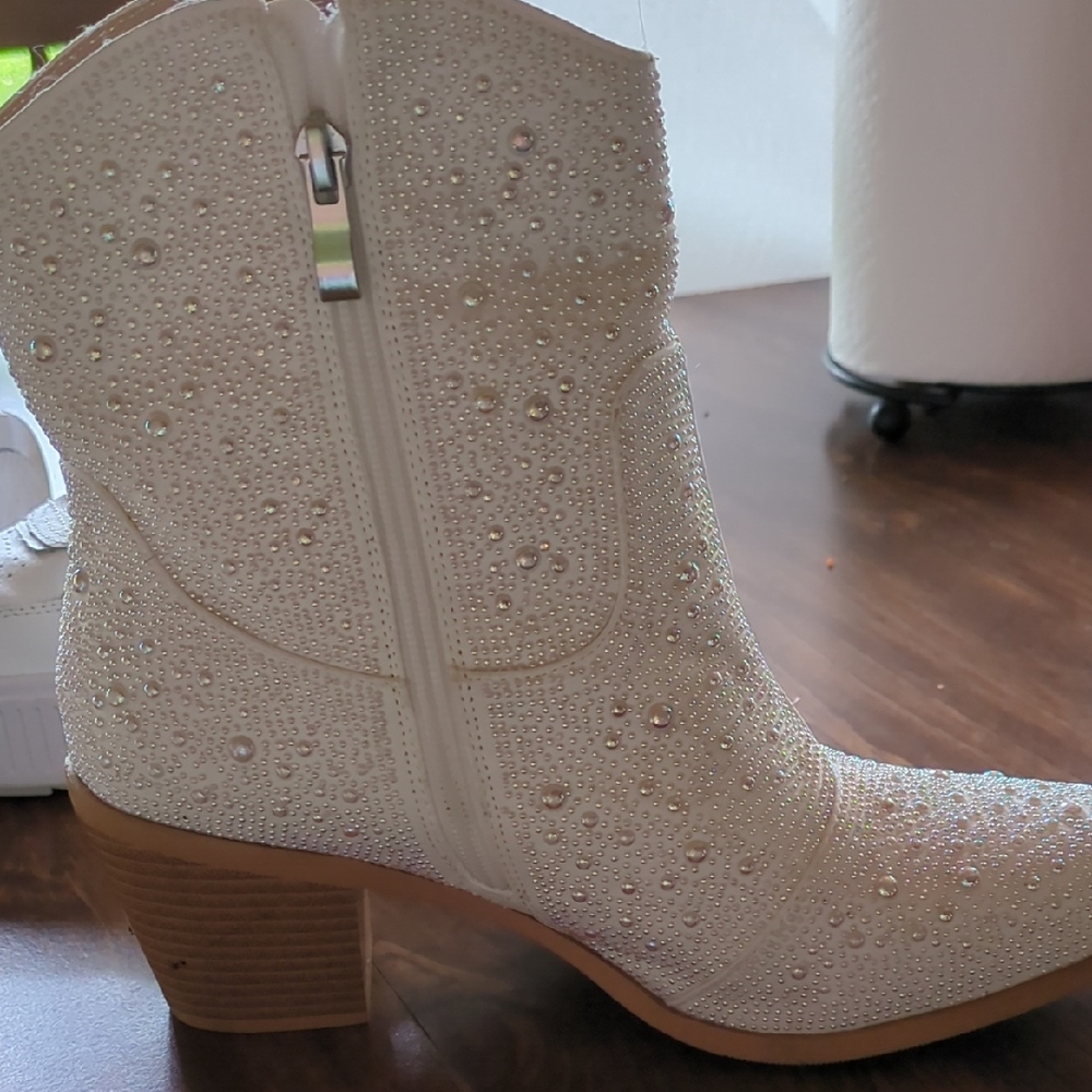 Amazon White Ankle Booties with Western Charm